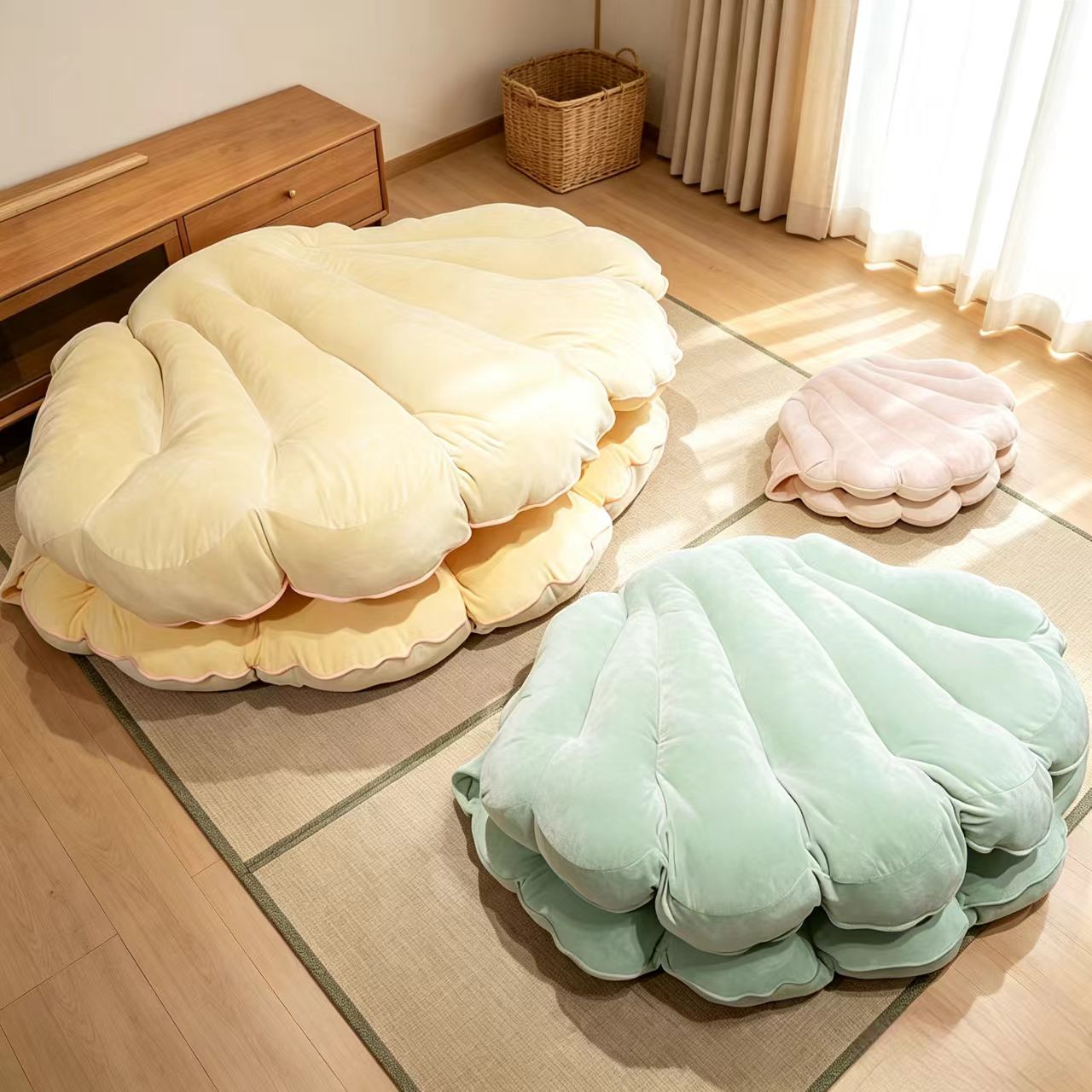 Clam Shell Shaped Kids Sofa – Shredded Foam Filled Giant Pearl Lounger – Fun Baby Couch for Play & Nap